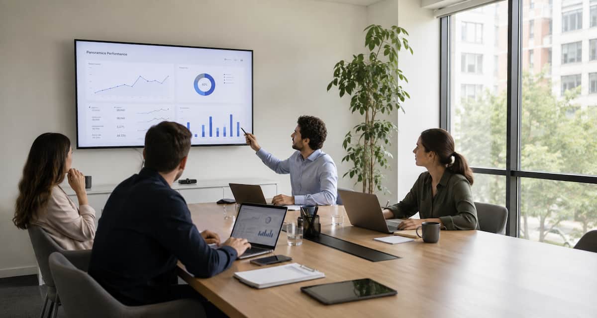 riunione strategica di consulenza digitale con analisi di dashboard e dati aziendali